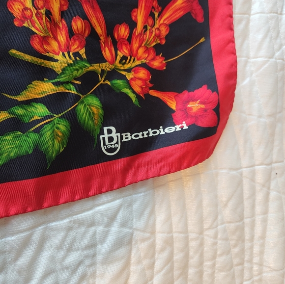 Black Floral Silk Scarf with Red Trim - Braccialini - Picture 2 of 6